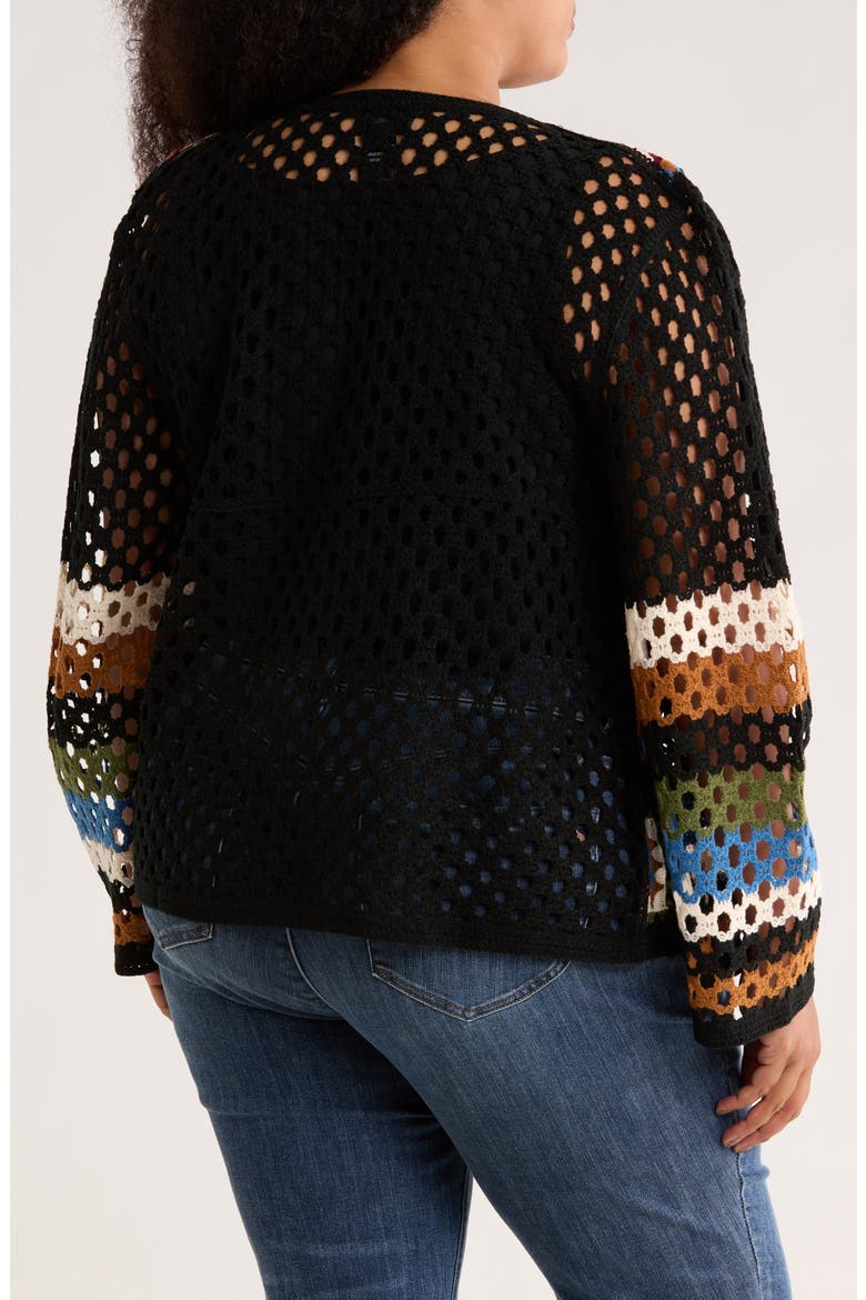 Crochet Square Cardigan, Alternate, color, BLACK/ CREAM/ BLUE