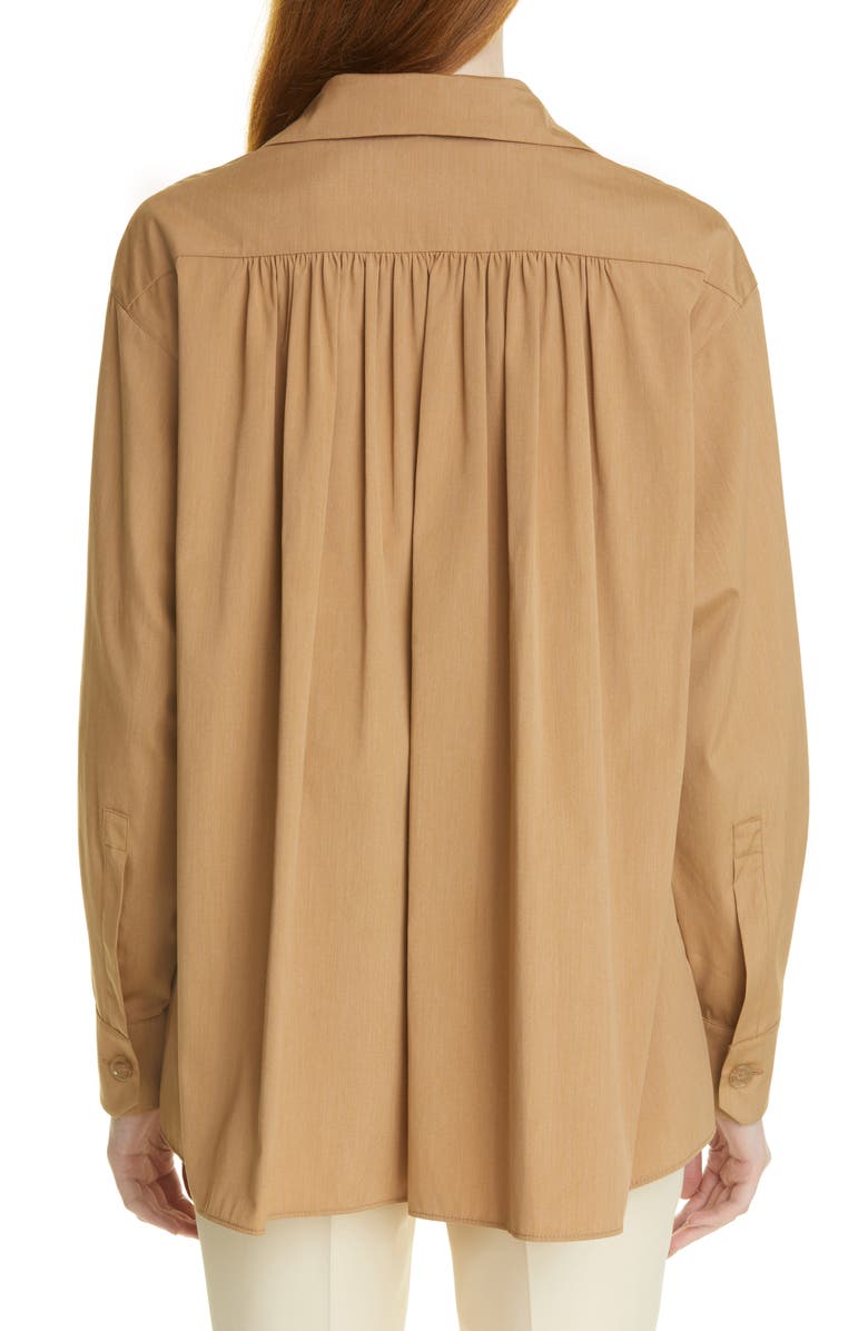 Akris Tie Neck A-Line Cotton & Silk Poplin Blouse, Alternate, color,