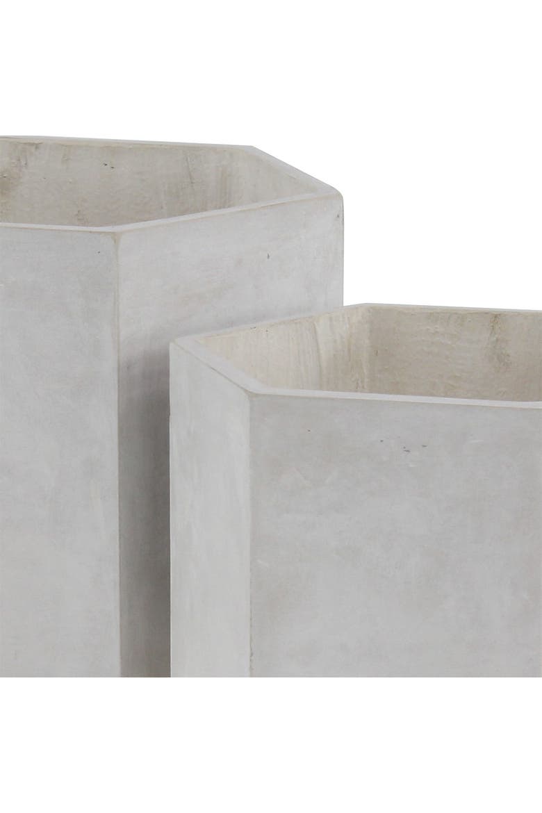 White Magnesium Oxide Contemporary Planter with Wood Legs - Set of 2, Alternate, color, WHITE