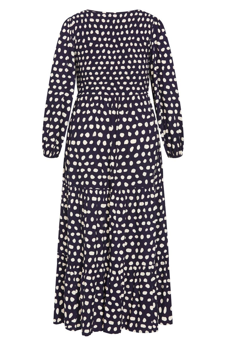 City Chic Jayden Smocked Bodice Long Sleeve Maxi Dress, Alternate, color, Abstract Spot