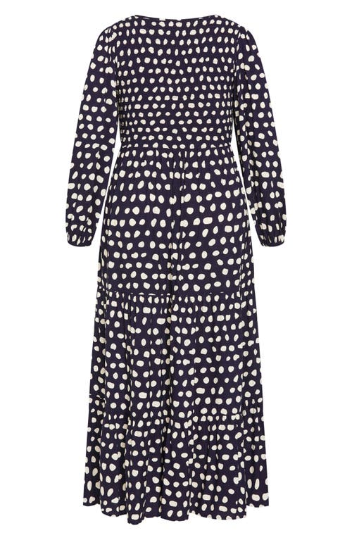 City Chic Jayden Smocked Bodice Long Sleeve Maxi Dress In Abstract Spot