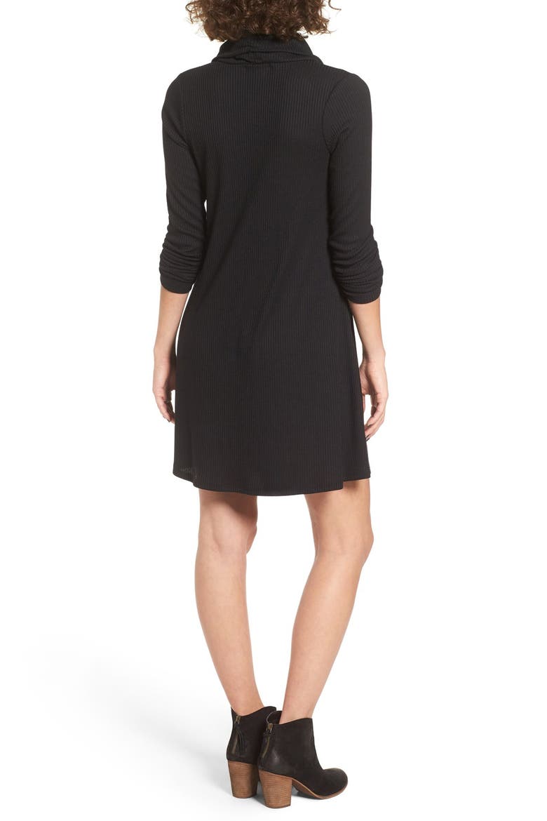 Maddie Rib Knit Cowl Shift Dress, Alternate, color, SOLID BLACK