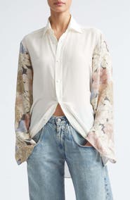 Maison Margiela Floral Sleeve Silk Button-Up Shirt