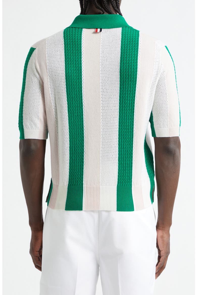 Shadow Stripe Mixed Stitch Short Sleeve Cashmere Polo Sweater, Alternate, color, LIGHT PINK