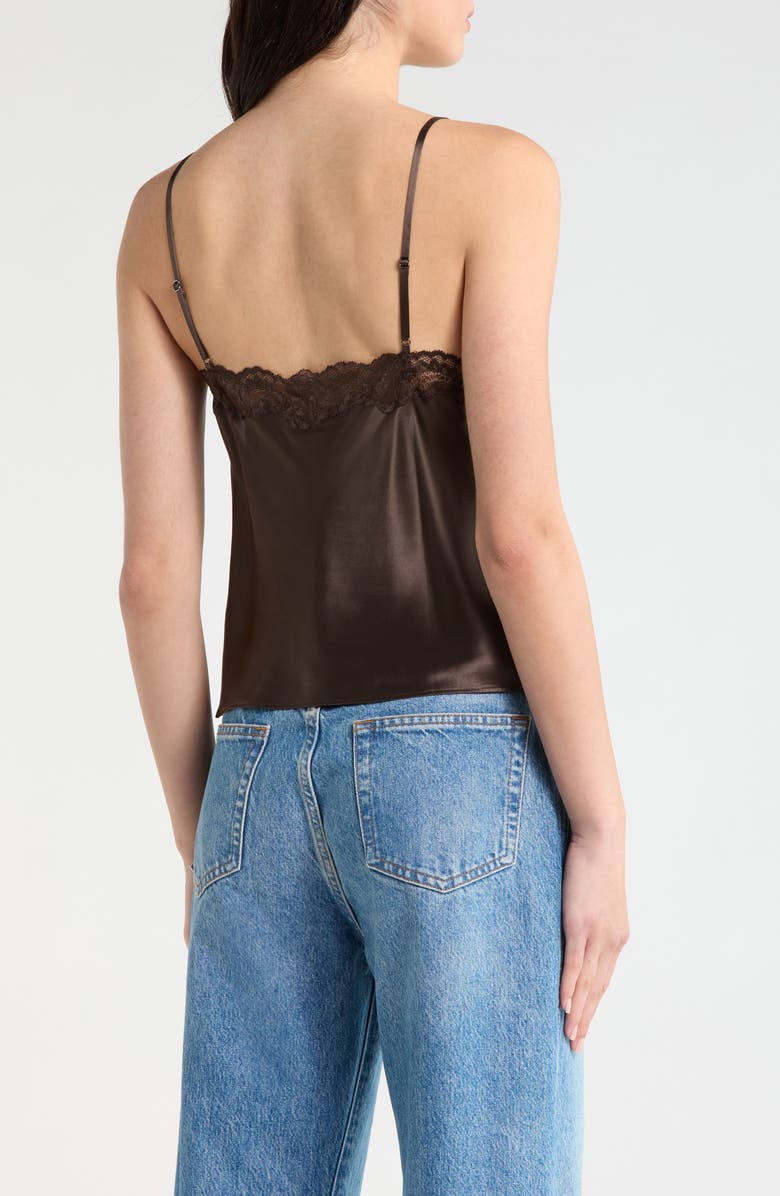 Reformation Teddy Lace Trim Silk Crop Camisole, Alternate, color, Black Pearl Lace