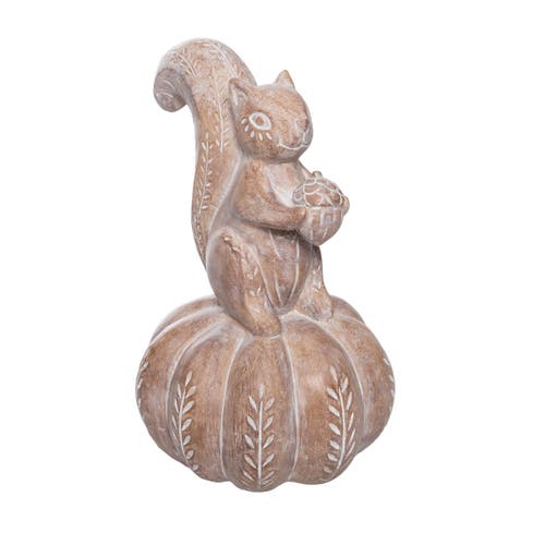 Gallerie Ii Squirrel On Pumpkin Figurine In Brown
