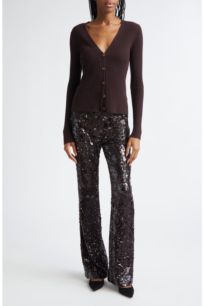 Collier Sequin Skinny Flare Leg Pants, Alternate, color, DARK CURRANT