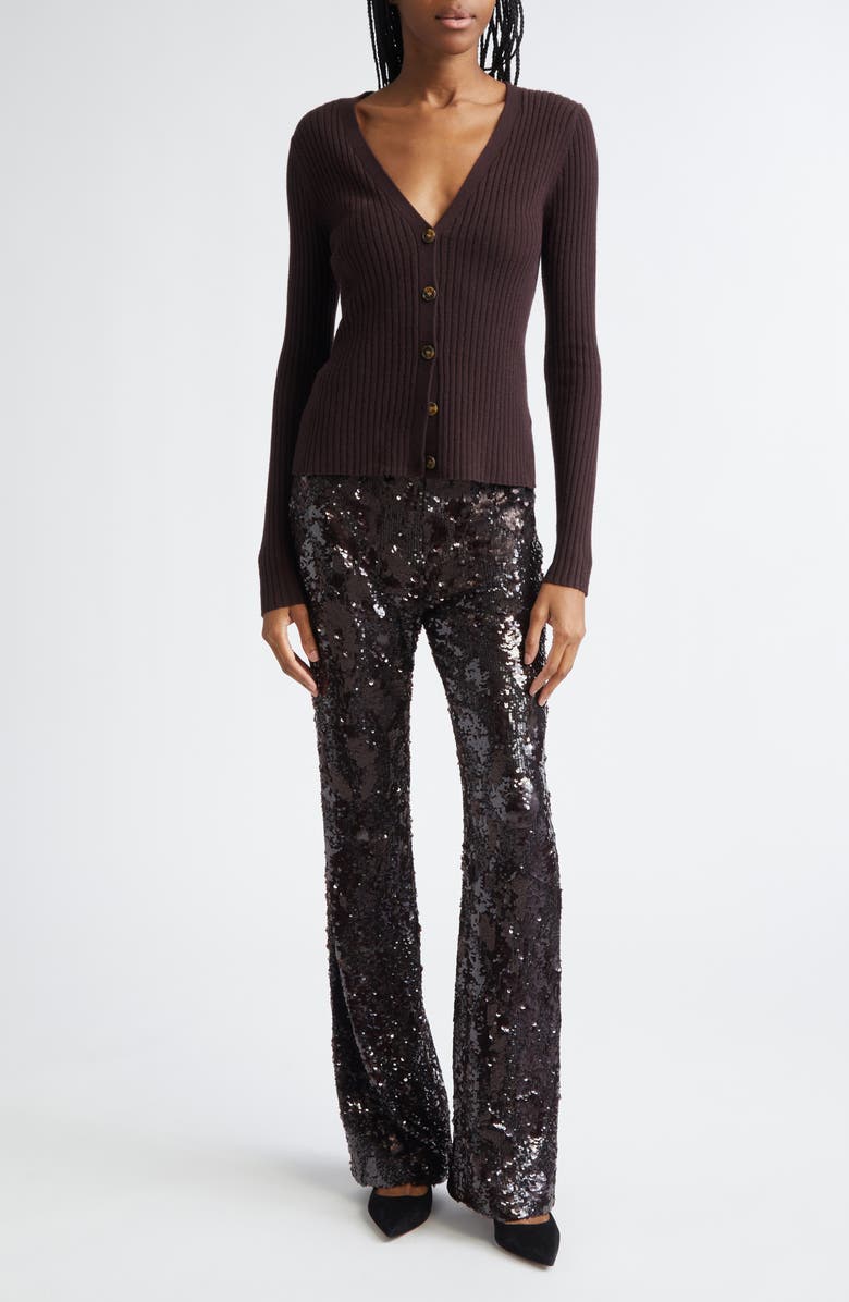 Veronica Beard Collier Sequin Skinny Flare Leg Pants, Alternate, color, Dark Currant