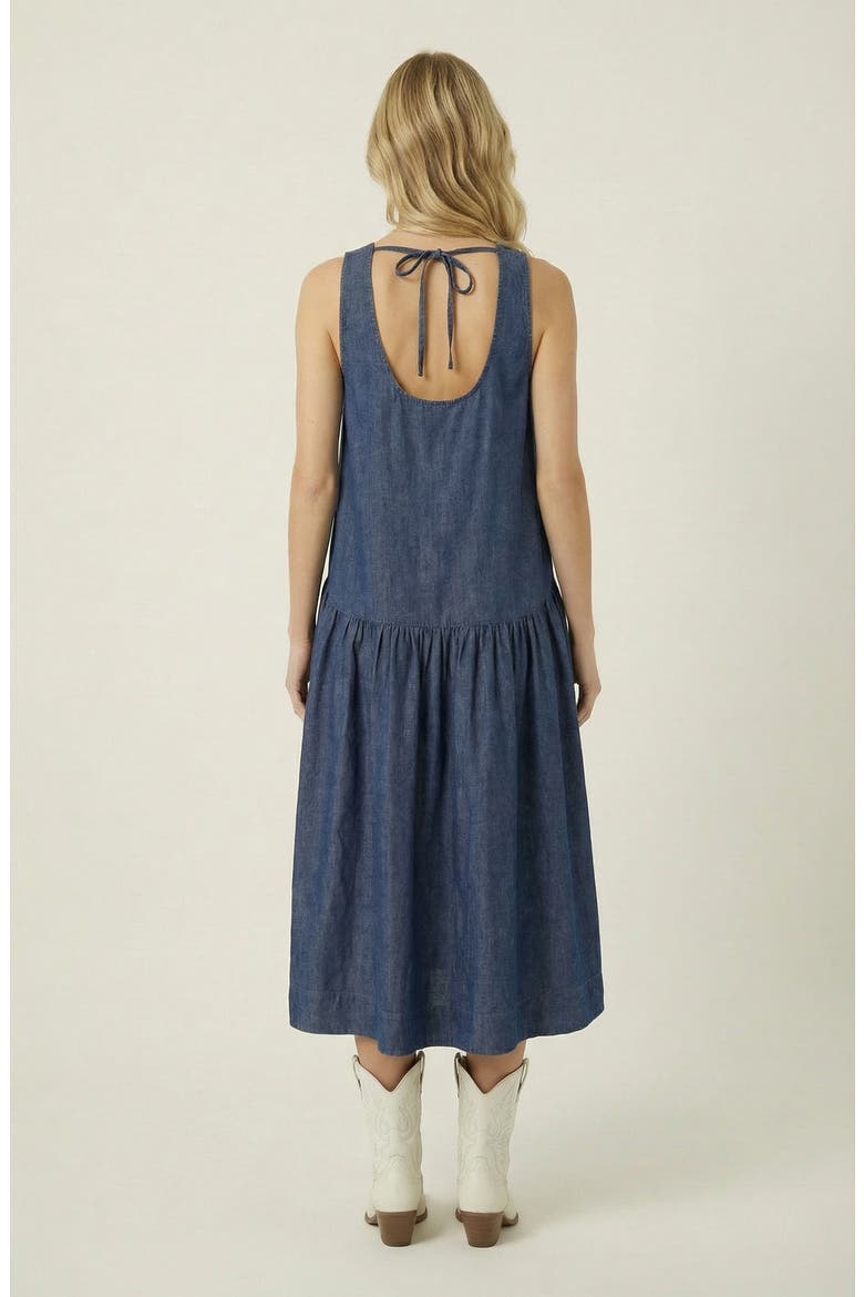 Sleeveless Drop-Waist Gathered Relaxed-Fit Midi Dress, Alternate, color, Blue