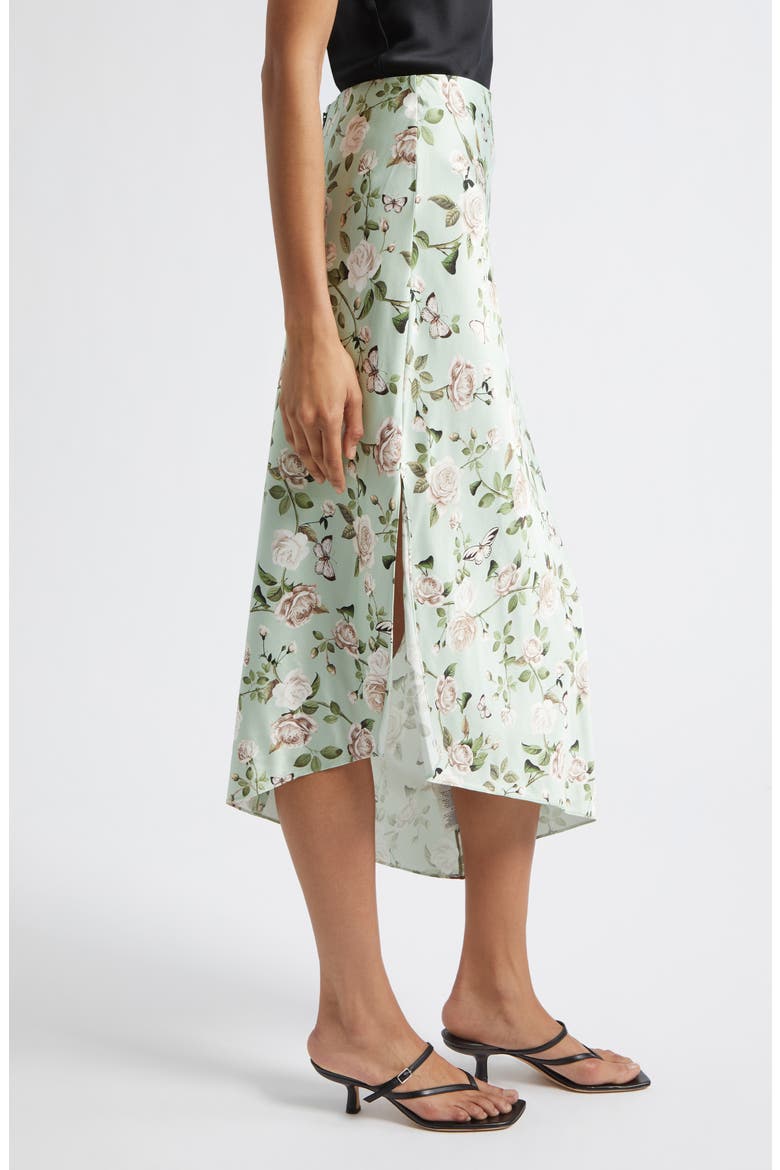 Maeve Mixed Print Asymmetric Satin Slip Skirt, Alternate, color, GARDEN GOSSIP LIGHT SAGE