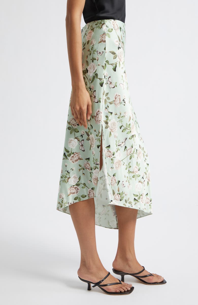 Alice + Olivia Maeve Mixed Print Asymmetric Satin Slip Skirt, Alternate, color, Garden Gossip Light Sage