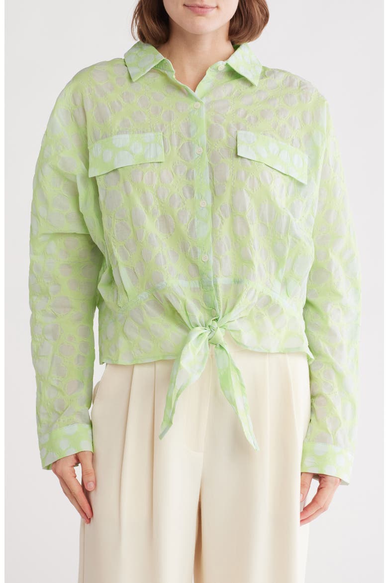 Tie Hem Button Front Shirt, Main, color, GREEN