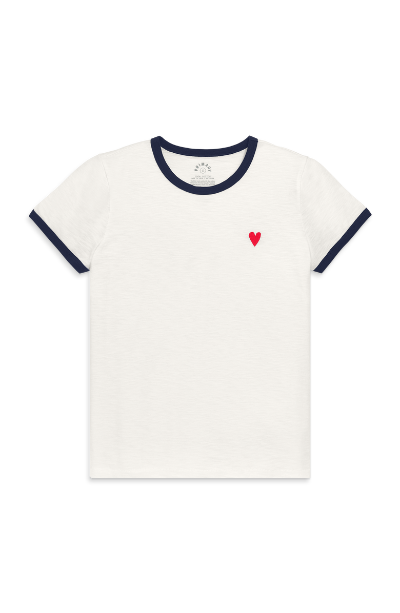 Primary Adult Embroidered Heart Ringer Tee, Main, color, Ivory