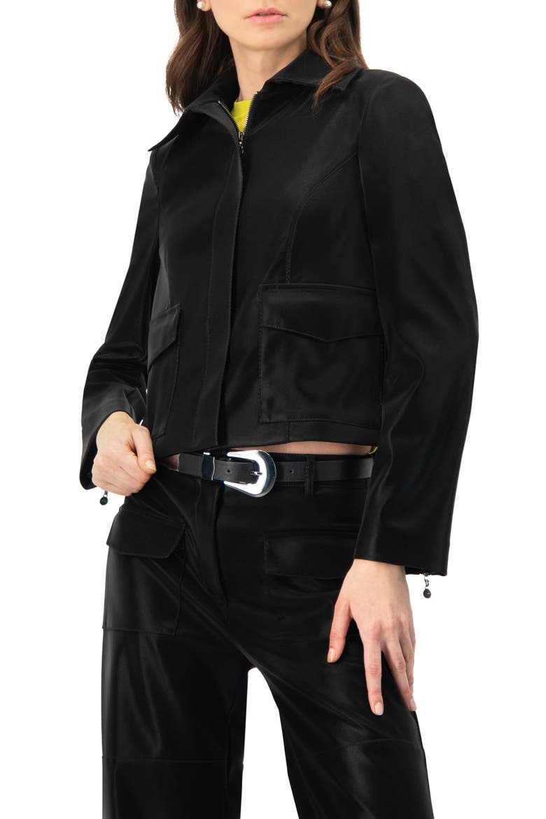 High Shine Biker Jacket, Main, color, Black