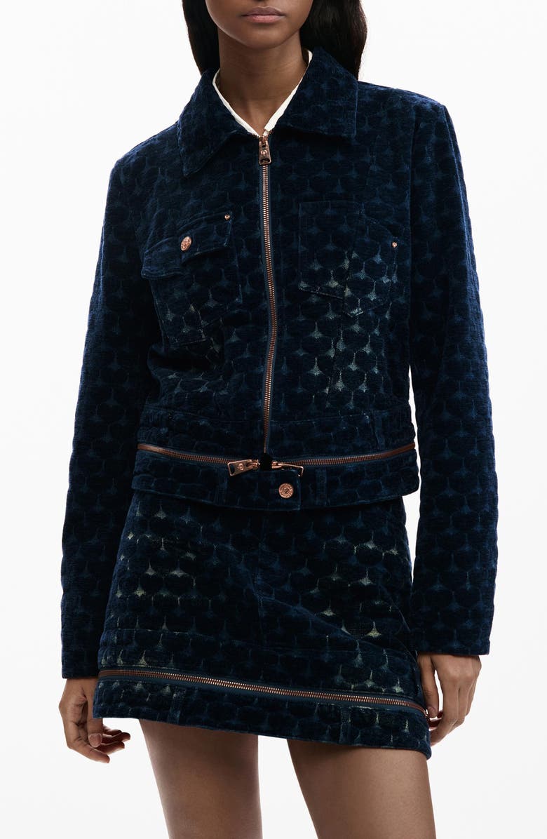 Desigual Flocked Denim Trucker Jacket, Main, color, 