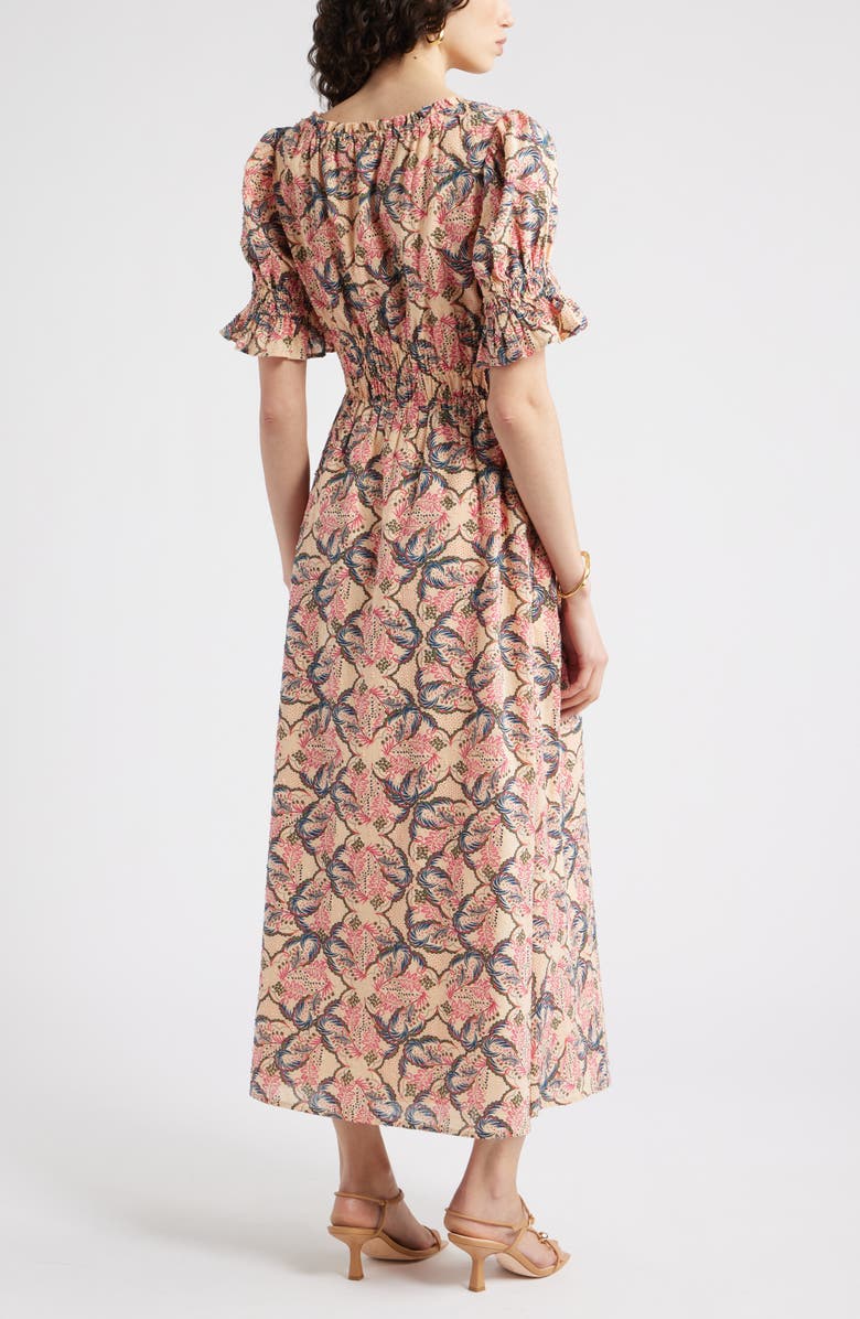 Chelsea28 Smocked Waist Maxi Dress, Alternate, color, Orange-Navy Foliage Medallion