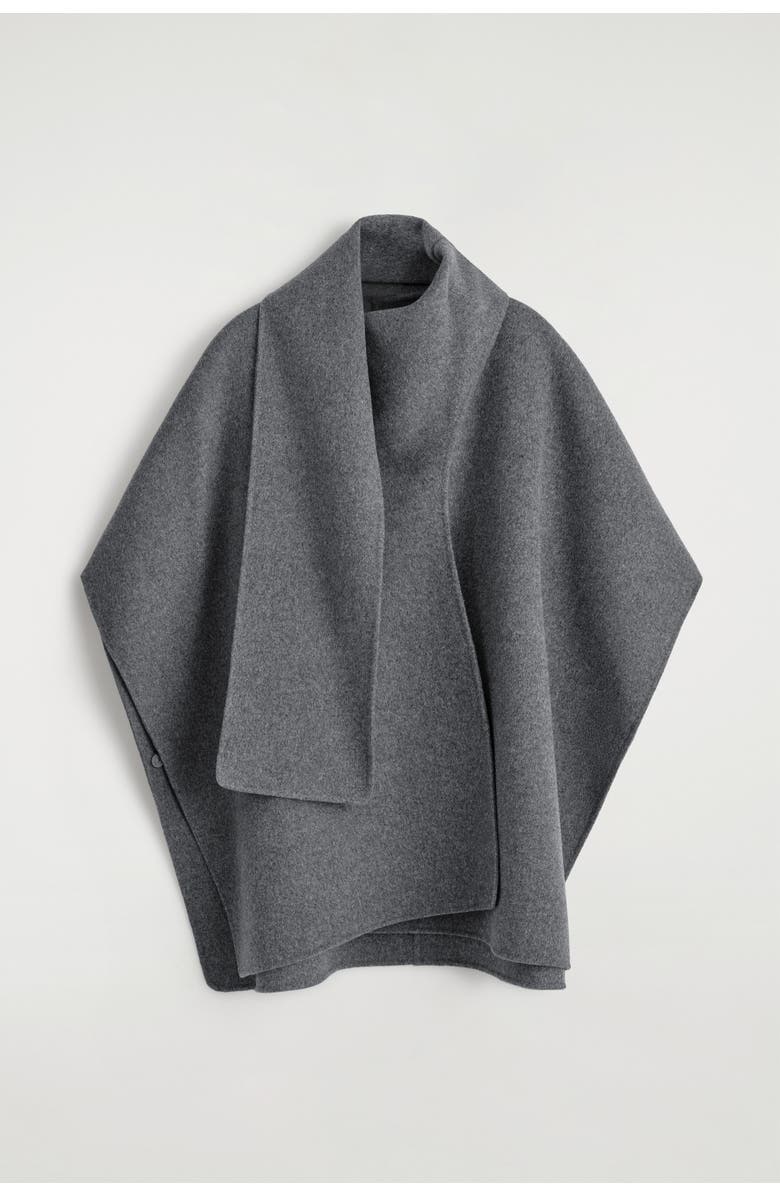 COS Double-faced Merino Wool Scarf Cape, Alternate, color, Gray