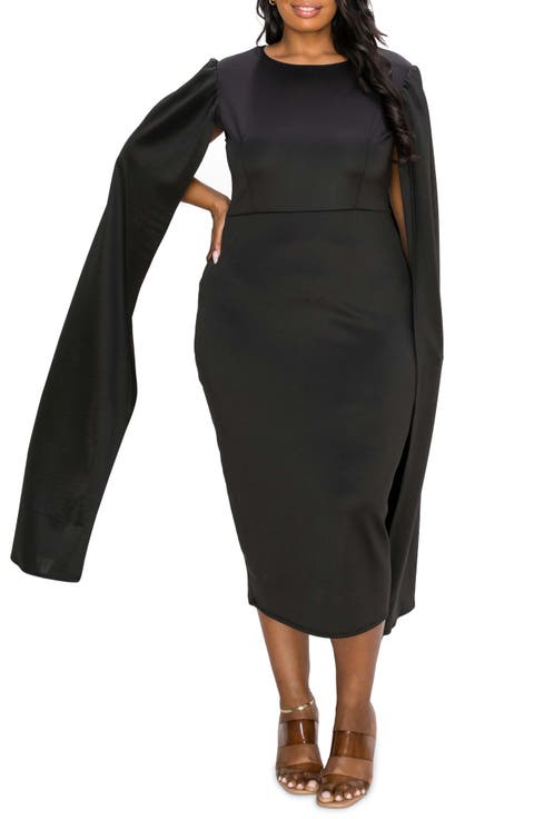 Naomi Cape Sleeve Midi Dress (Plus)