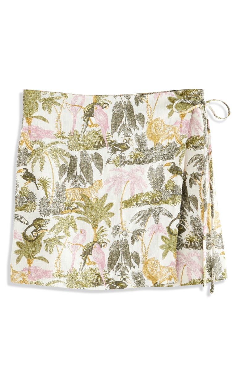 NEXT Tropical Print Linen Blend Wrap Miniskirt, Main, color,