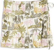 NEXT Tropical Print Linen Blend Wrap Miniskirt