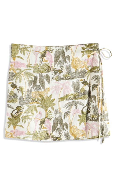 Next Tropical Print Linen Blend Wrap Miniskirt