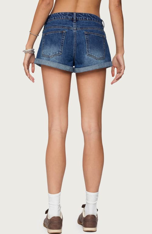 Edikted Rylin Cuffed Low Rise Denim Shorts In Blue