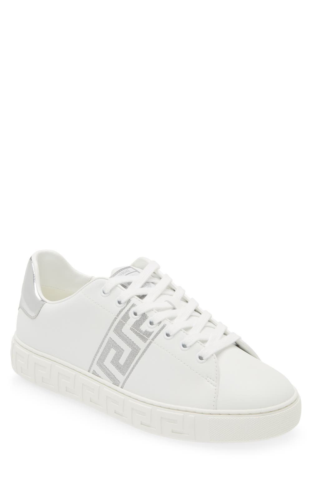 Barocco Greca Jacquard Low Top Sneaker, color, WHITE SILVER