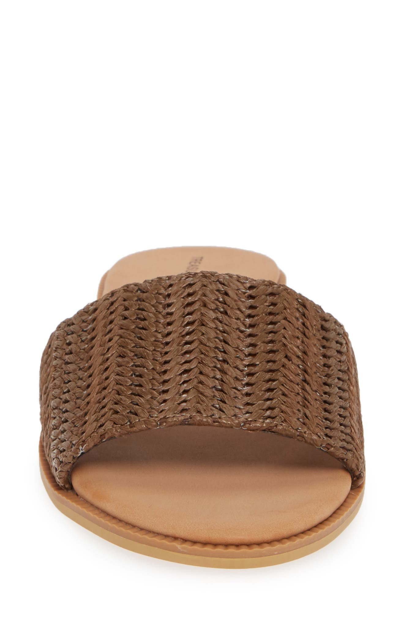 Mere Flat Slide Sandal, Alternate, color, BROWN FAUX RAFFIA