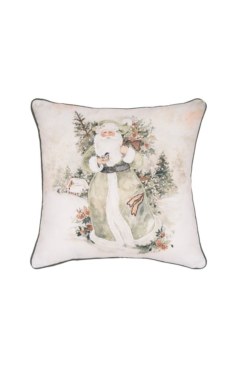 C&F Home Vintage Woodland Snow Santa Claus Christmas Accent Throw Pillow 18" x 18", Main, color, Green