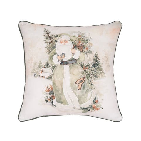 Vintage Woodland Snow Santa Claus Christmas Accent Throw Pillow 18" x 18"