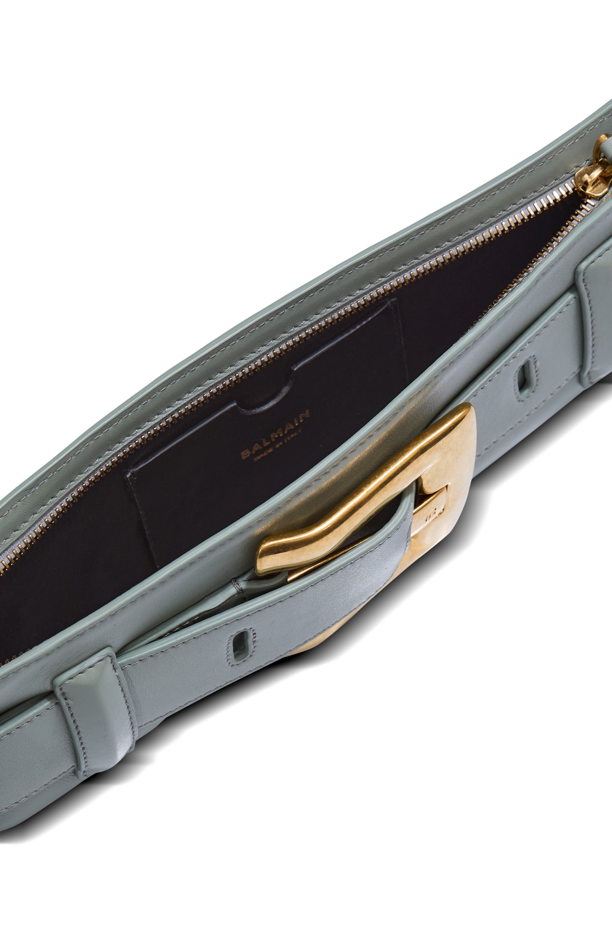 Balmain Anthem calfskin leather clutch, Alternate, color, Green