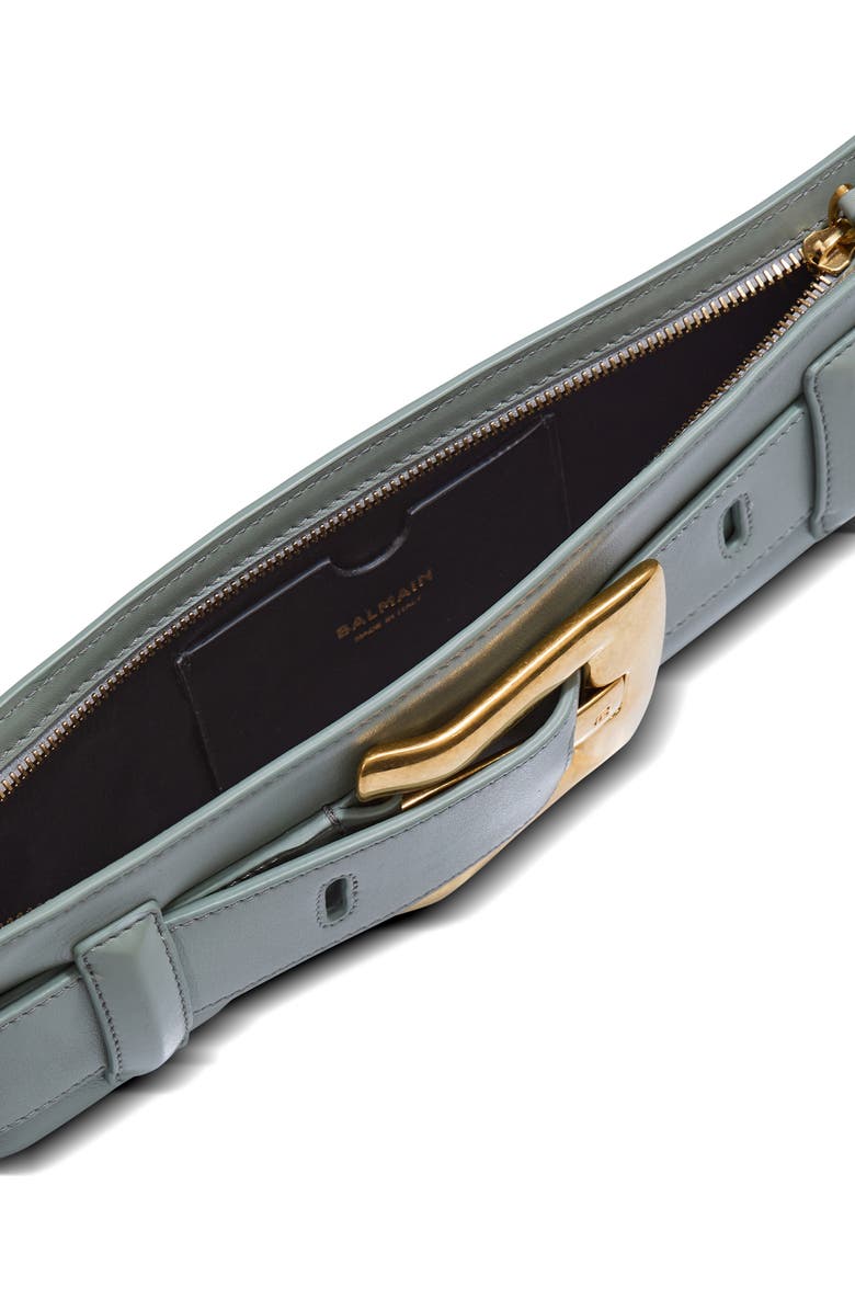 Balmain Anthem calfskin leather clutch, Alternate, color, Green