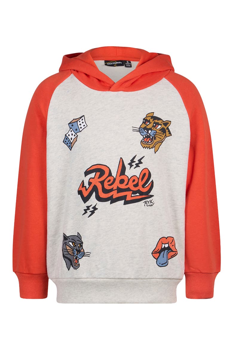 Kids' Graphic Raglan Hoodie, Main, color, GREY MARLE