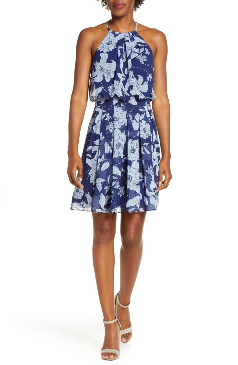 Eliza J Floral Print Halter Dress, Main, color,