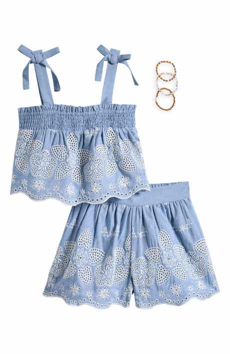 Tween Diva Kids' Eyelet Babydoll Top, Shorts & Beaded Bracelet Set