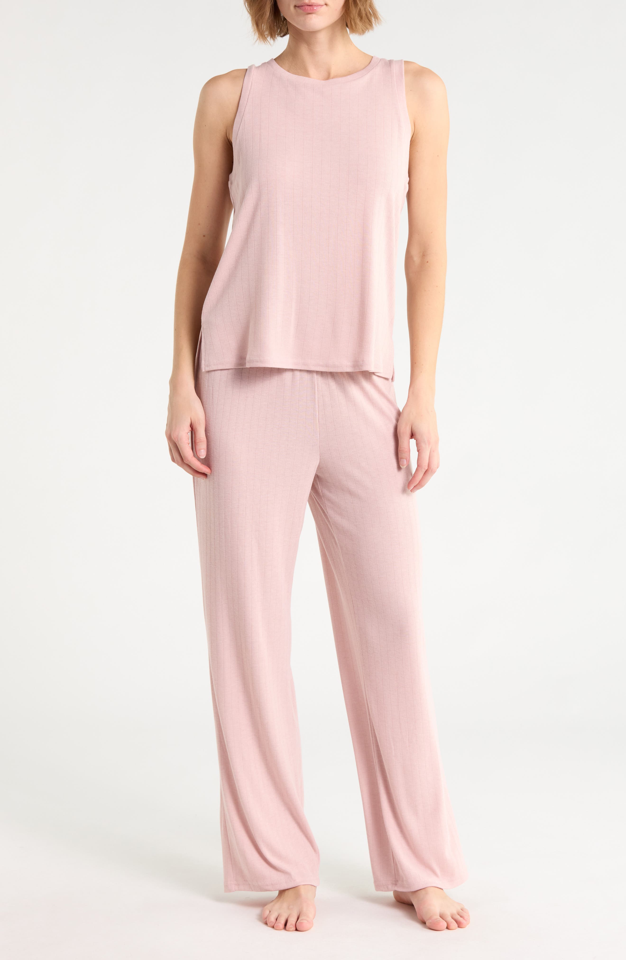 High Neck Rib 2-Piece Pajama Set