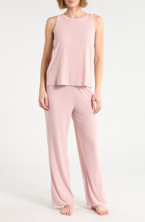 High Neck Rib 2-Piece Pajama Set