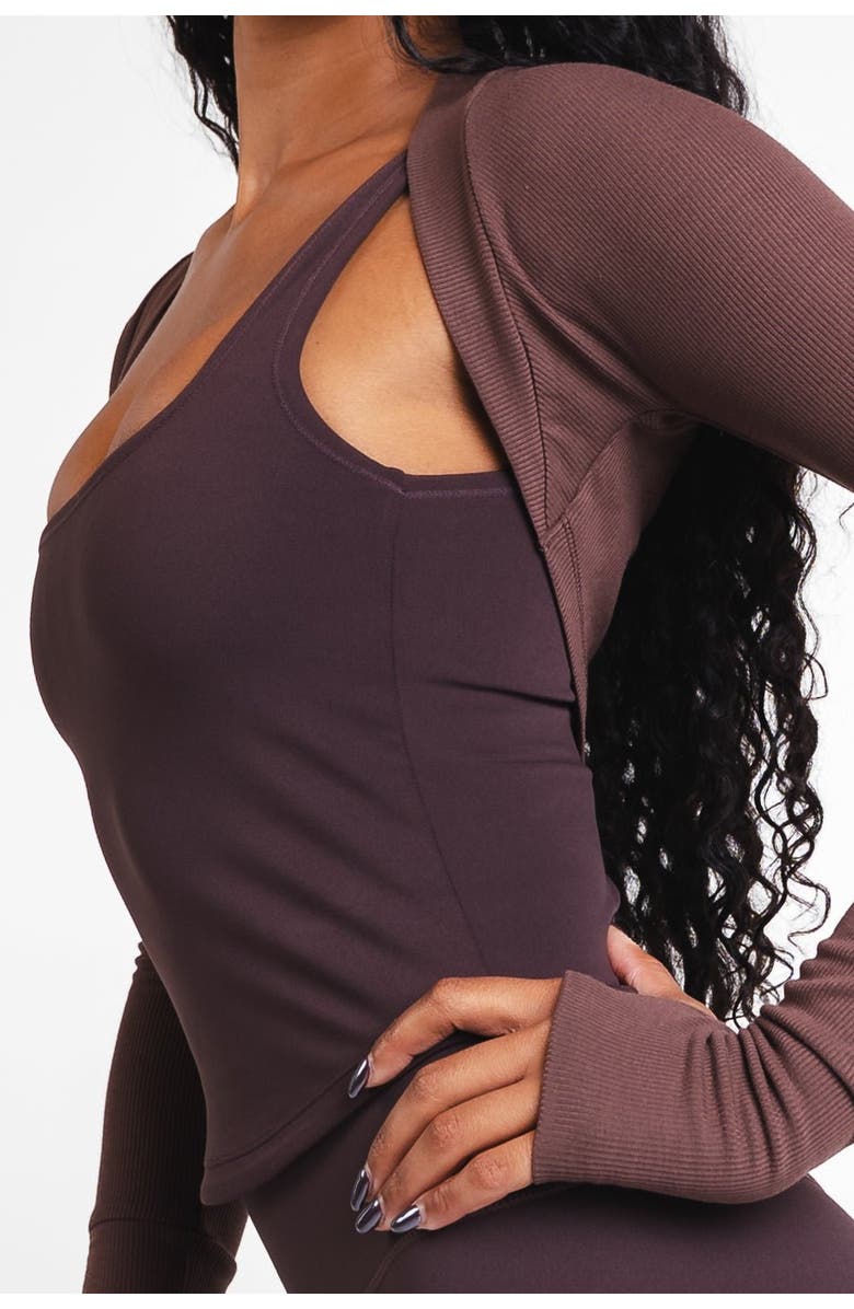Vitality Easy Rib Shrug, Alternate, color, Cocoa