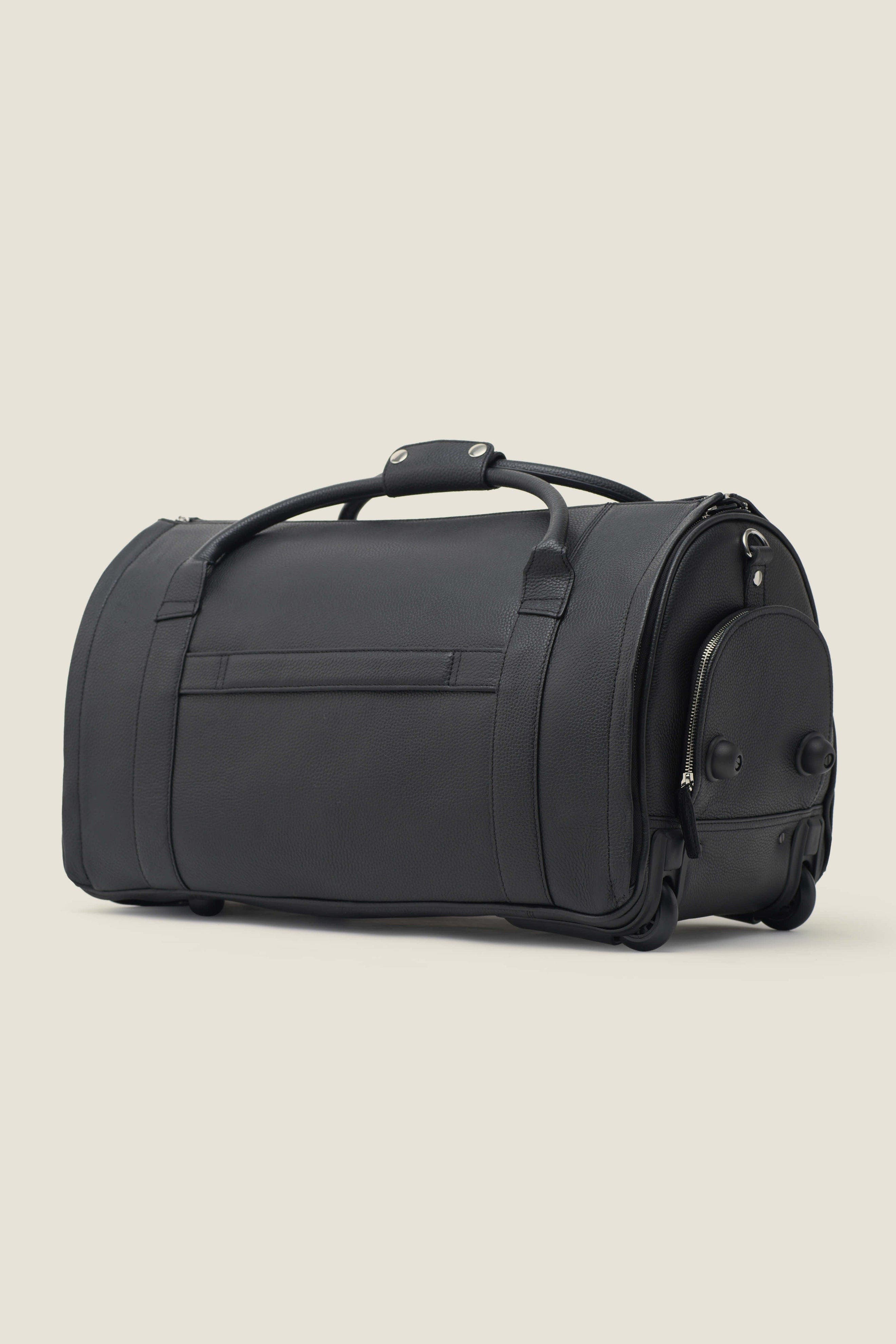 Nova Convertible Rolling Leather Garment Duffle, Main, color, Jet Black
