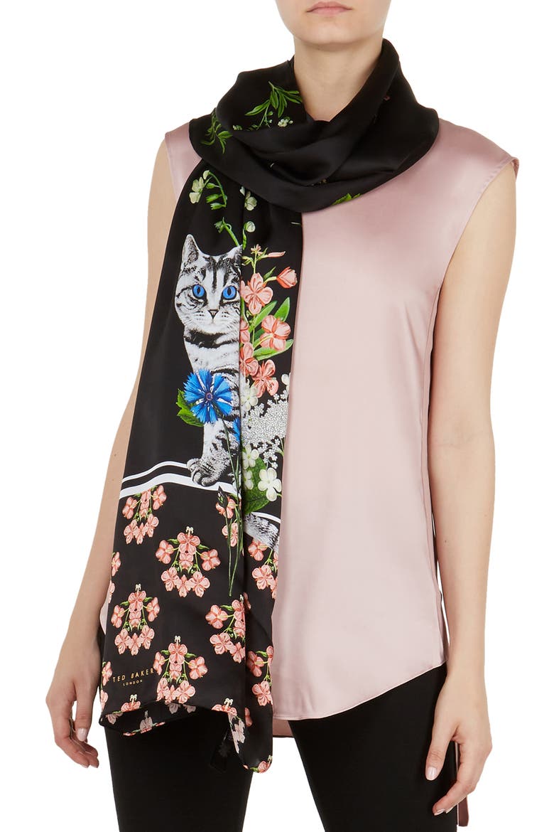 Florence Long Silk Scarf, Main, color, BLACK