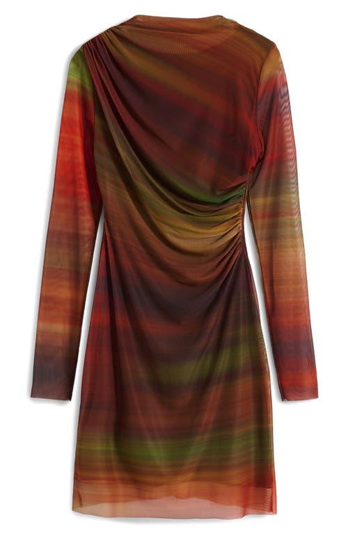 Desigual Ruched Long Sleeve Mesh Minidress In Brown