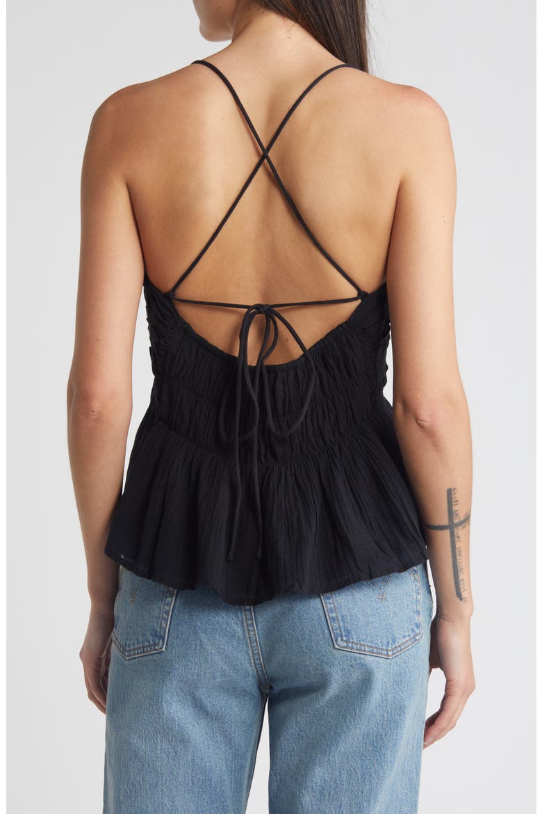 Shirred Cotton Gauze Peplum Top, Alternate, color, BLACK