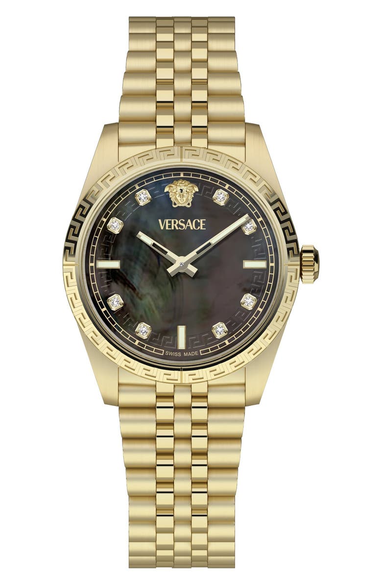 Versace Millenyium Mother-of-Pearl Bracelet Watch, 32mm, Alternate, color, Ip Yellow Gold
