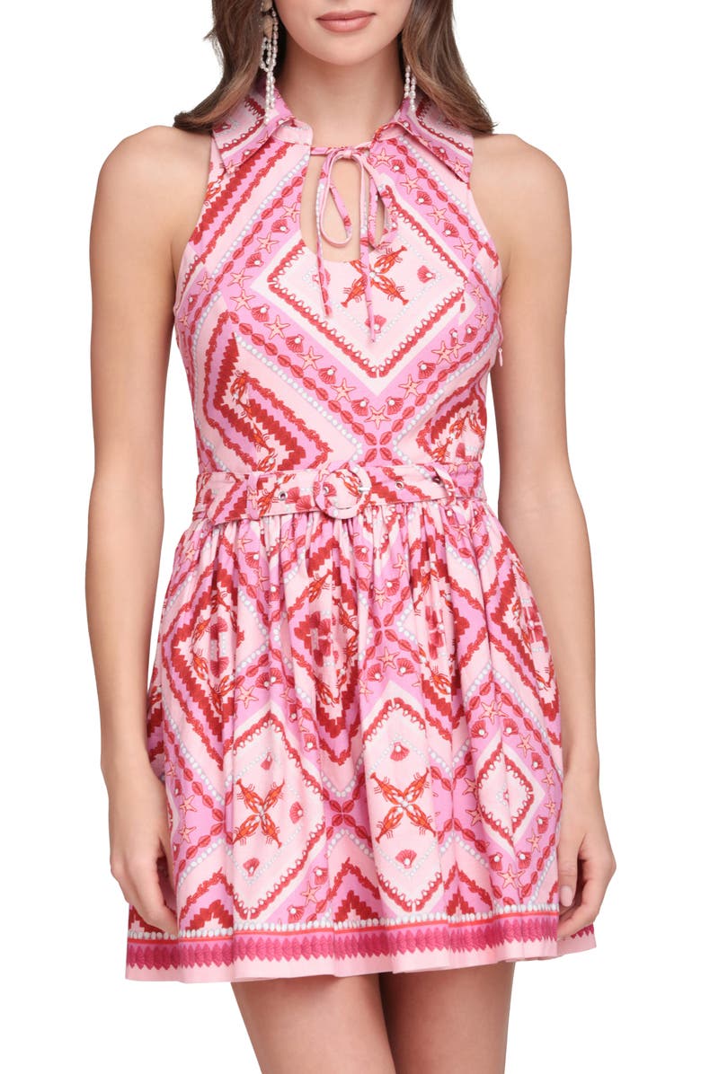 Avec Les Filles Print Sleeveless Minidress, Alternate, color, Lobster Pearl
