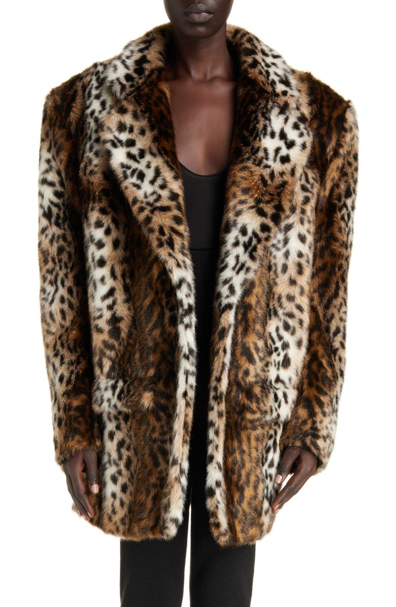 Saint Laurent Leopard Print Faux Fur Jacket, Main, color, 
