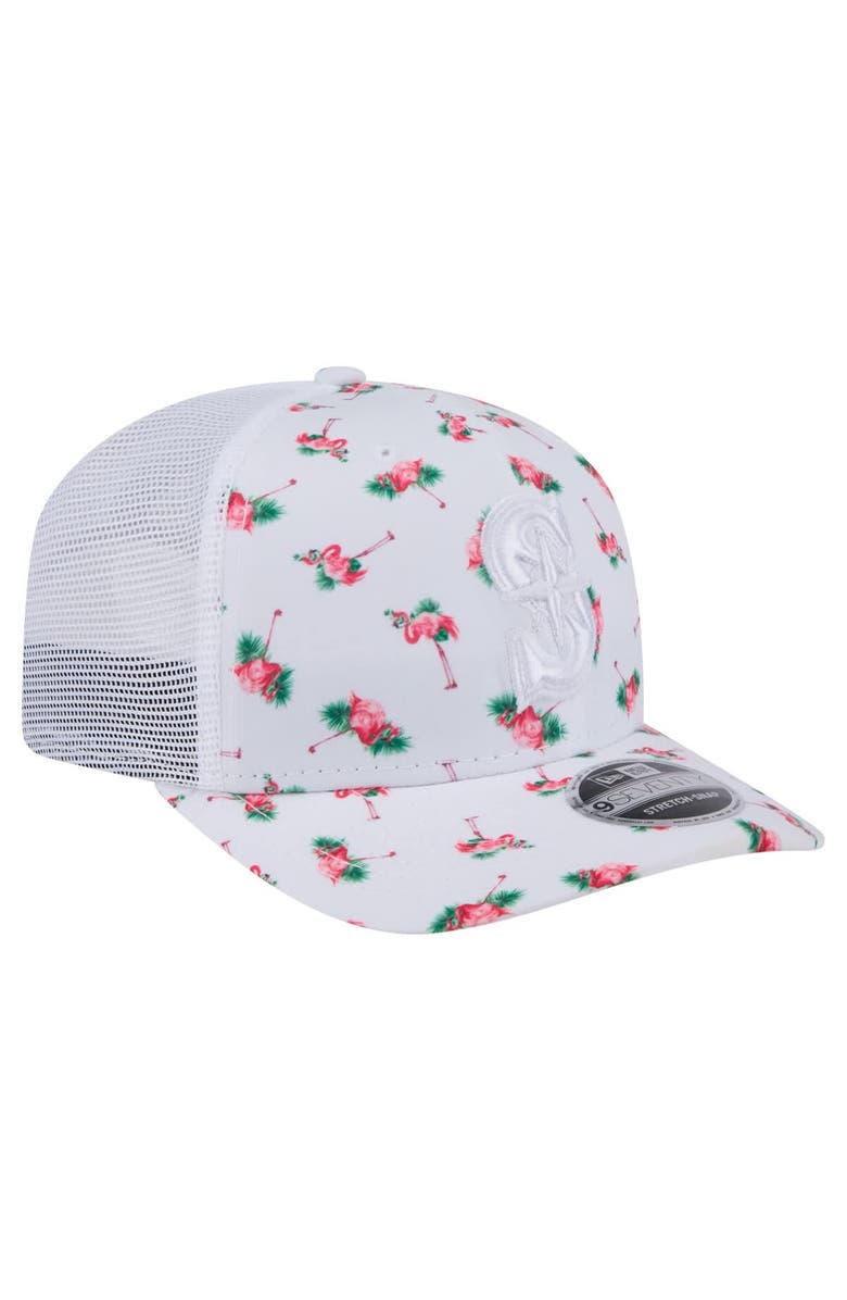 New Era Men's New Era  White Seattle Mariners Flamingo Mesh Back 9SEVENTY Stretch-Snap Hat, Alternate, color, 
