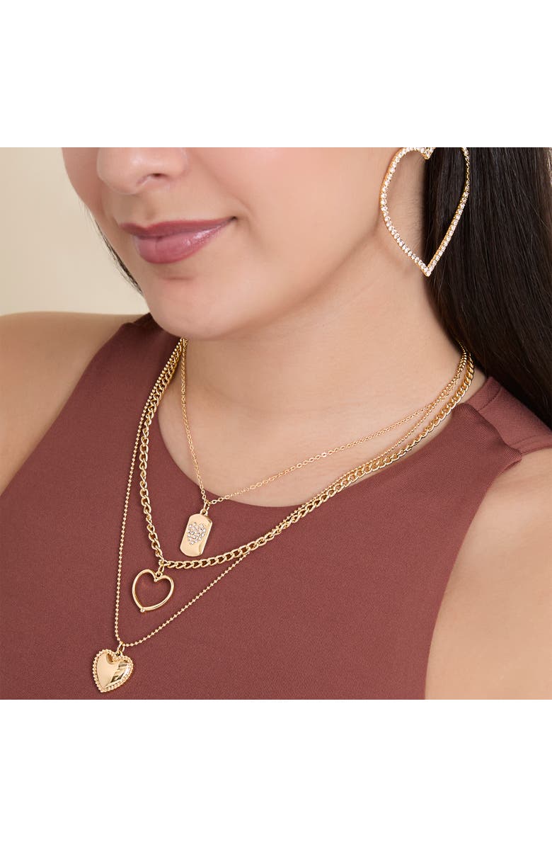 Jessica Simpson Gold-Tone Multi-Charm Heart Layered Necklace Set, Alternate, color, Gold