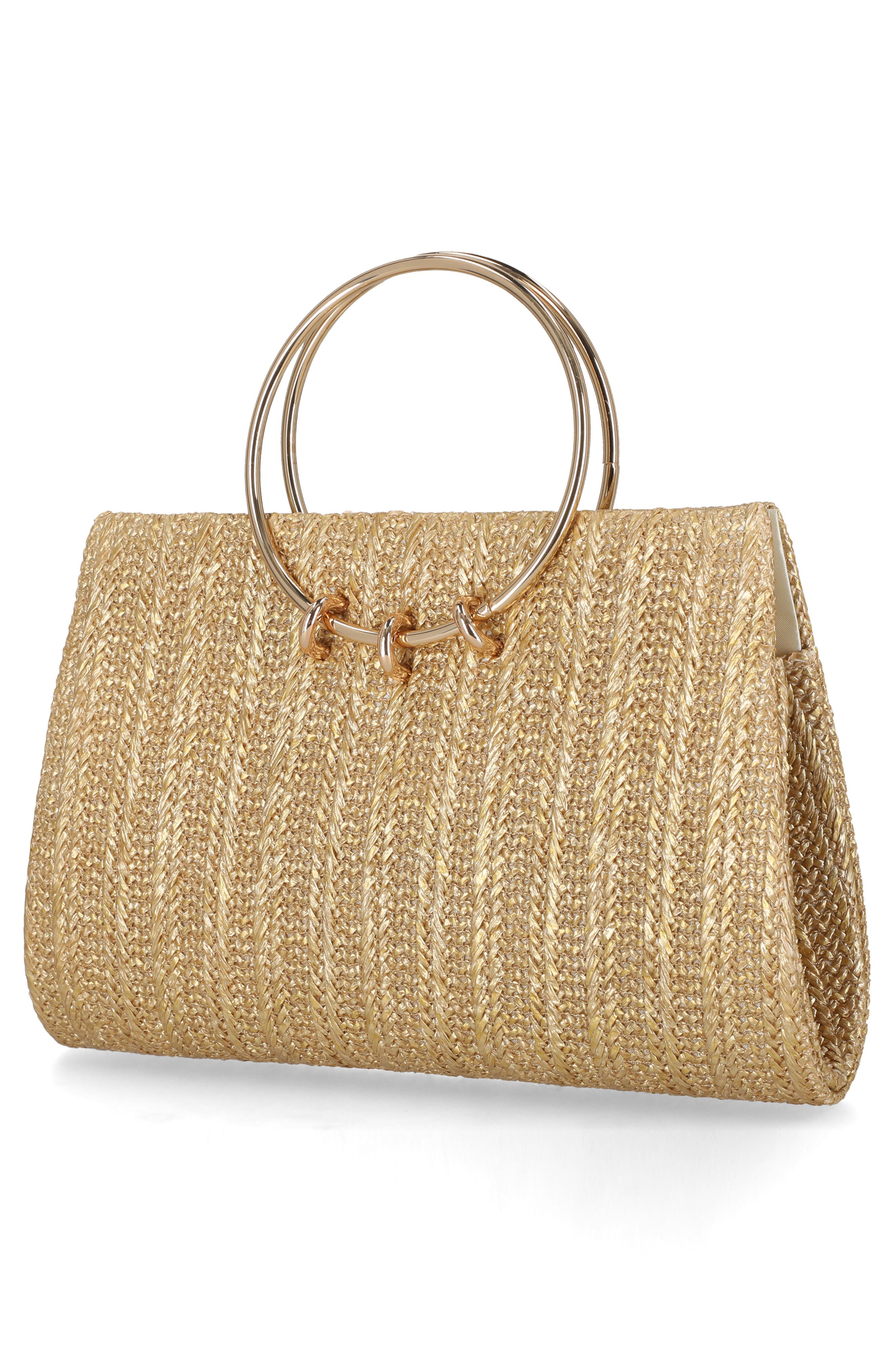 Jessica McClintock Lottie Ring Top Handle Clutch, Alternate, color, Light Gold Metallic