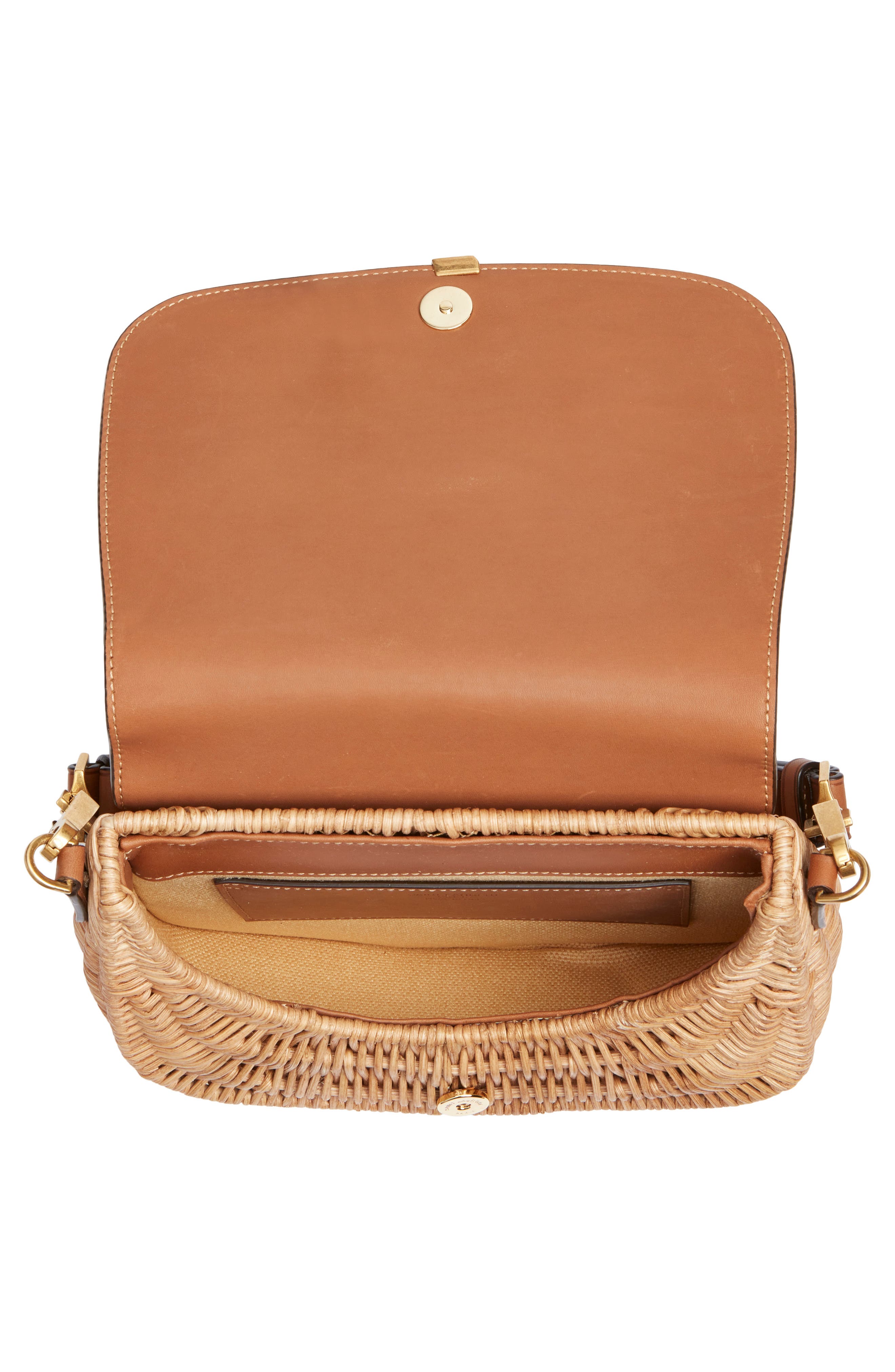 Saint Laurent Voltaire Raffia & Leather Top Handle Bag, Alternate, color, Naturel/ Brick