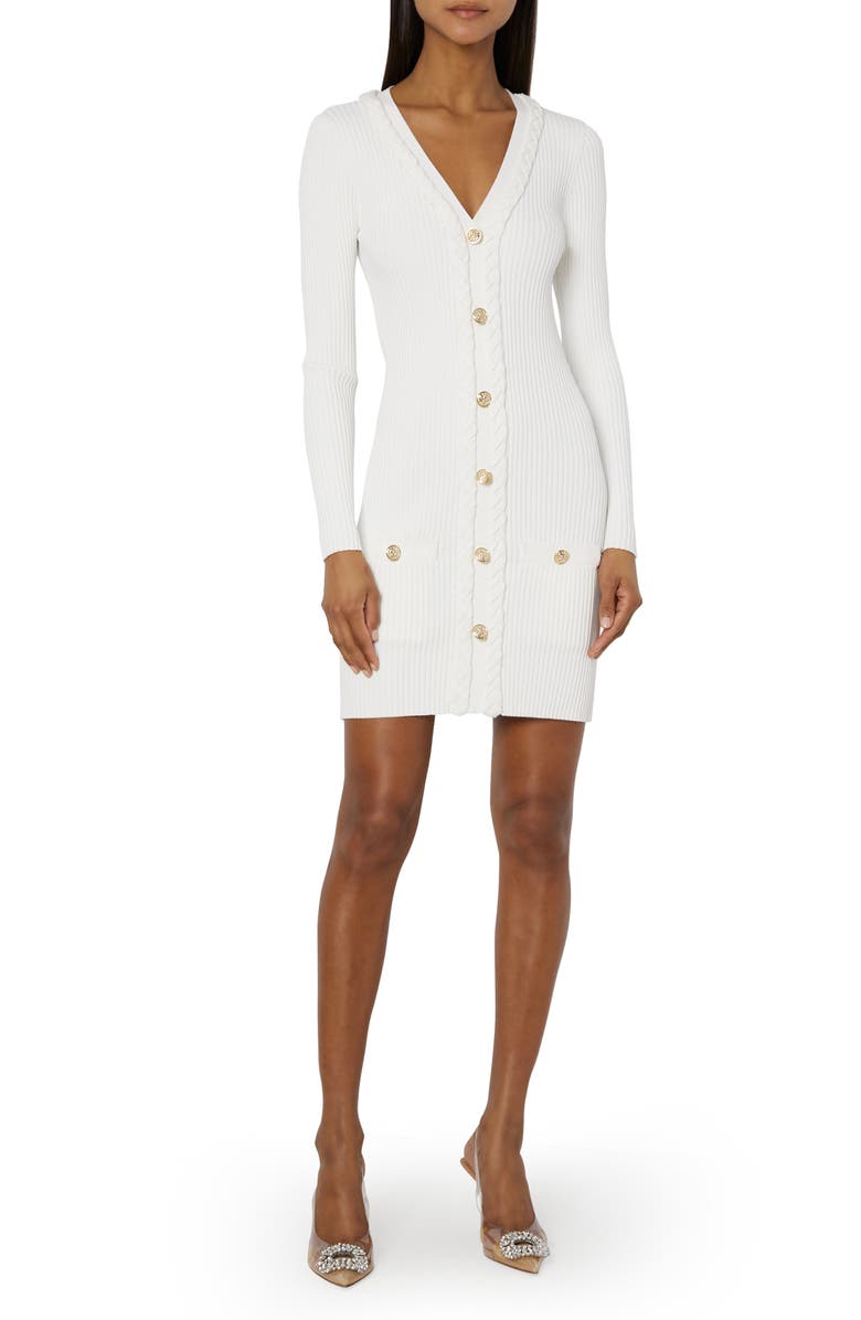 Milly Braided Placket Long Sleeve Rib Sweater Dress, Main, color, 